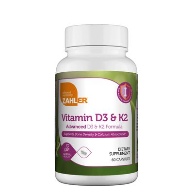 Zahlers, Kosher Advanced Vitamin D3 &amp; K2, Supports Bone Density - 60 Vegetarian Capsules