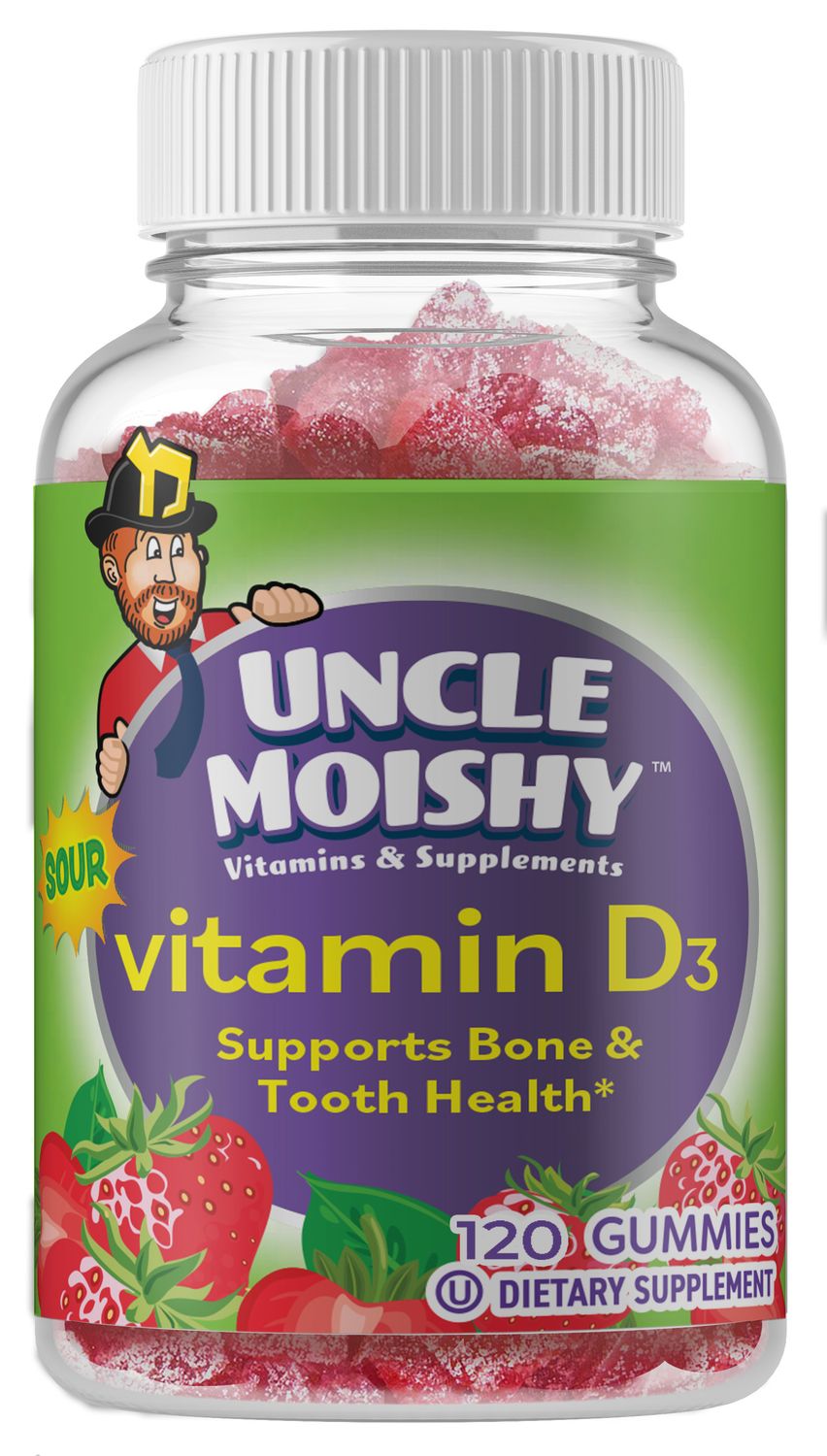 Uncle Moishy, Kosher Sour VITAMIN D3, Supports Bone &amp; Tooth Health - 120 Gummies