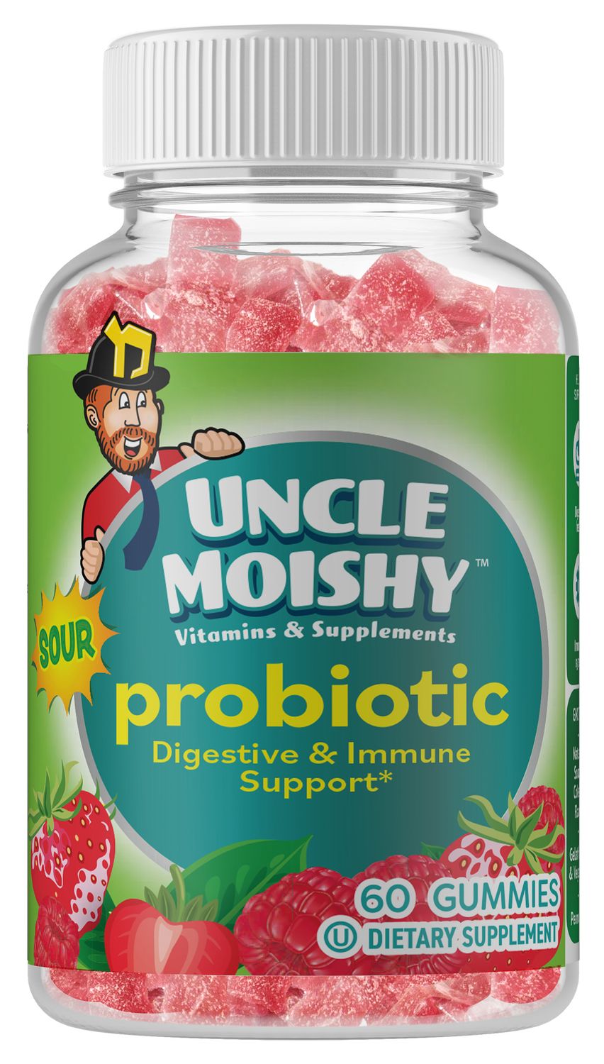 Uncle Moishy, Kosher Sour PROBIOTIC, Digestive &amp; Immune Support - 60 Gummies