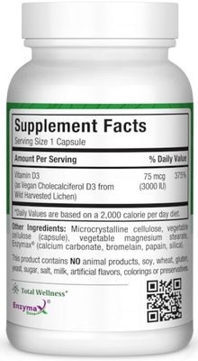 Maxi Health, Kosher VEGAN D3 3000 (Vitamin D3 3000 IU) - 60 Vegetarian Capsules