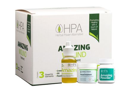 HPA Herbal Power Alternative, 3-In-1 AMAZING WOUND Treatment Healing Kit - Oil + Cream &amp; Powder Set