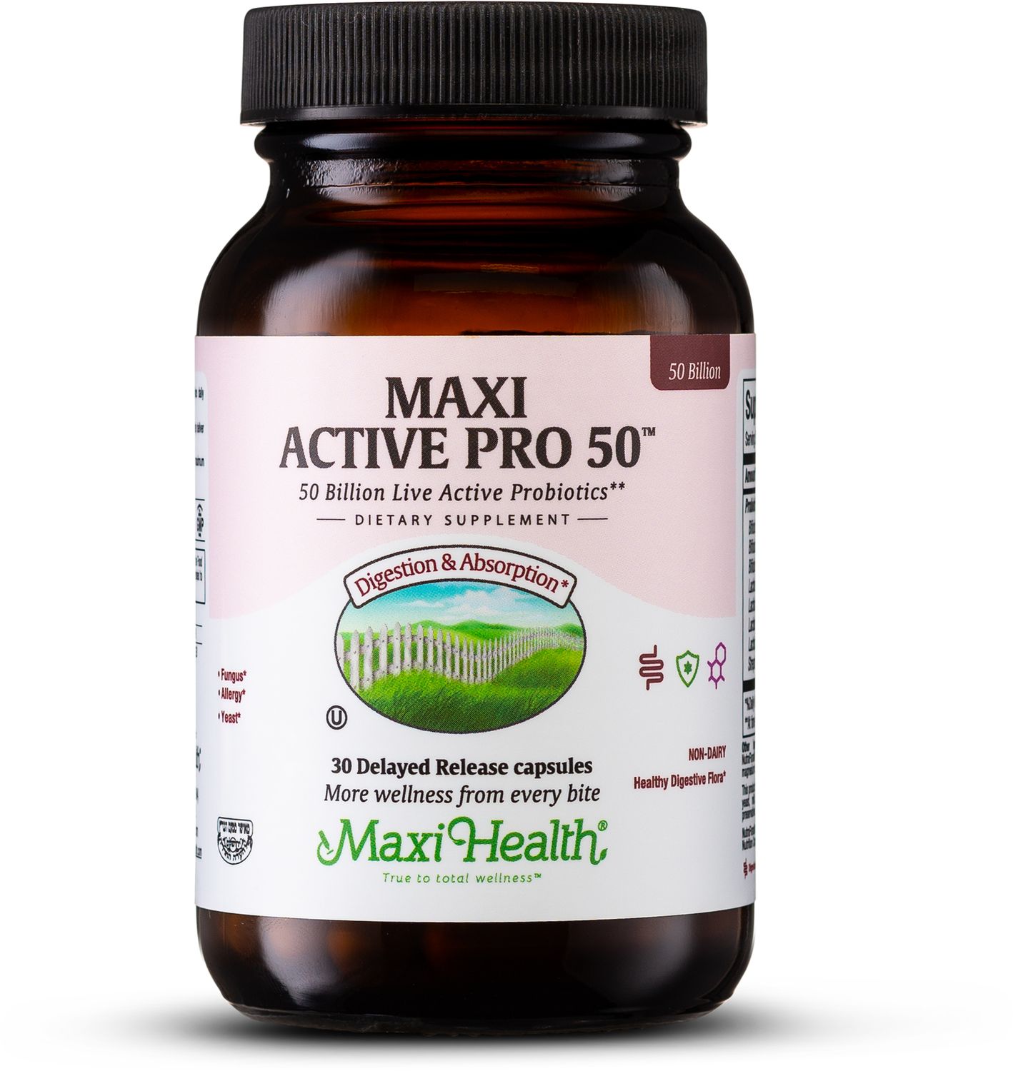 Maxi Health, Kosher MAXI ACTIVE PRO-50 (50 Billion Live Active Probiotics), Size: 30 Vegetarian Capsules
