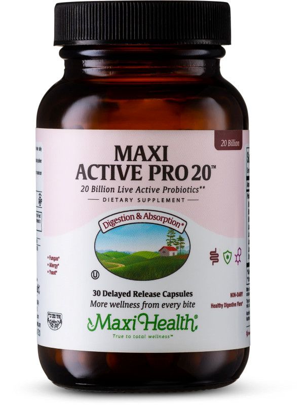 Maxi Health, Kosher MAXI ACTIVE PRO 20 (20 Billion Live Active Probiotics), Size: 30 Vegetarian Capsules