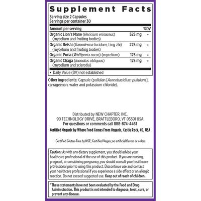 New Chapter, Kosher Mind Force LION'S MANE Mushroom Blend, Formulated for Absorption, For Mental Clarity - 60 Vegetarian Capsules