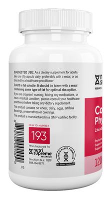 Nutri Supreme, Kosher COENZYME COQ10 PHYTOSOME 100mg, 2.6x Absorption, Promotes Cellular Energy - 120 Vegetarian Capsules #193
