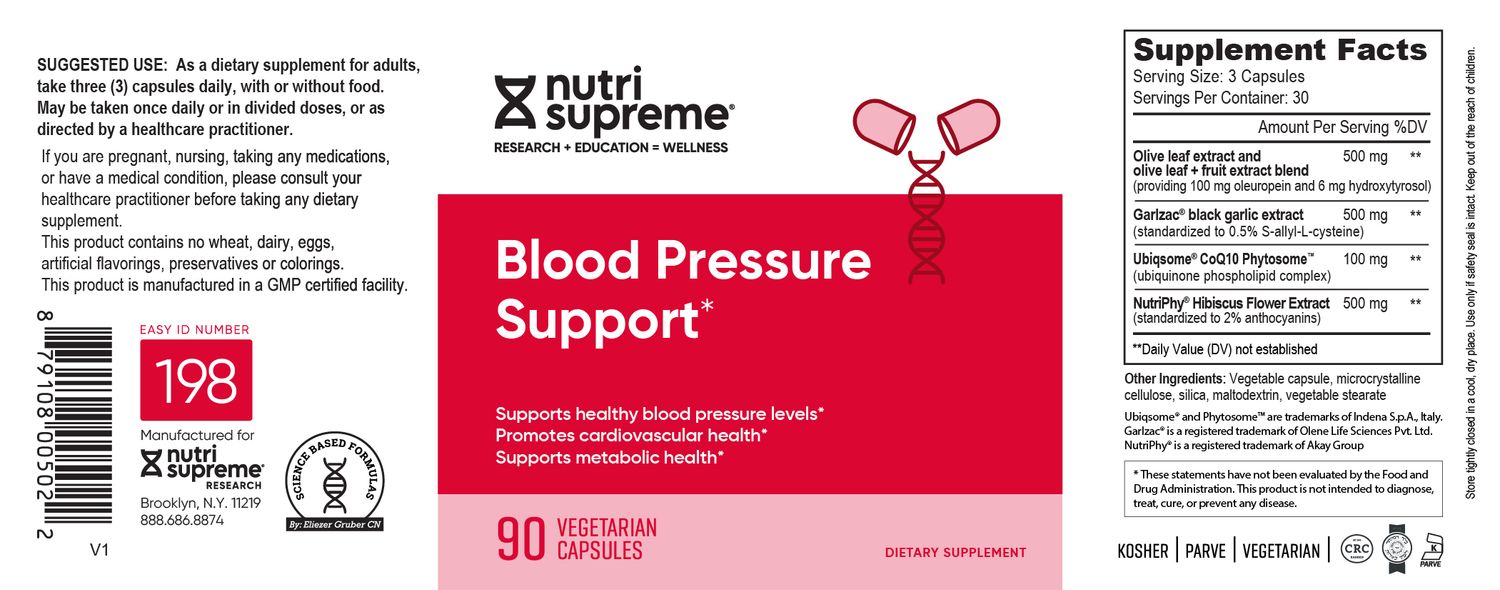 Nutri Supreme, Kosher BLOOD PRESSURE SUPPORT, Supports Healthy Blood Pressure Levels - 90 Vegetarian Capsules #198