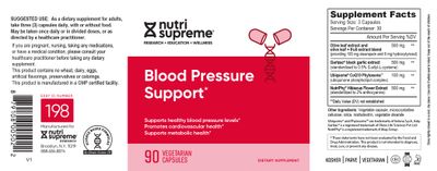 Nutri Supreme, Kosher BLOOD PRESSURE SUPPORT, Supports Healthy Blood Pressure Levels - 90 Vegetarian Capsules #198