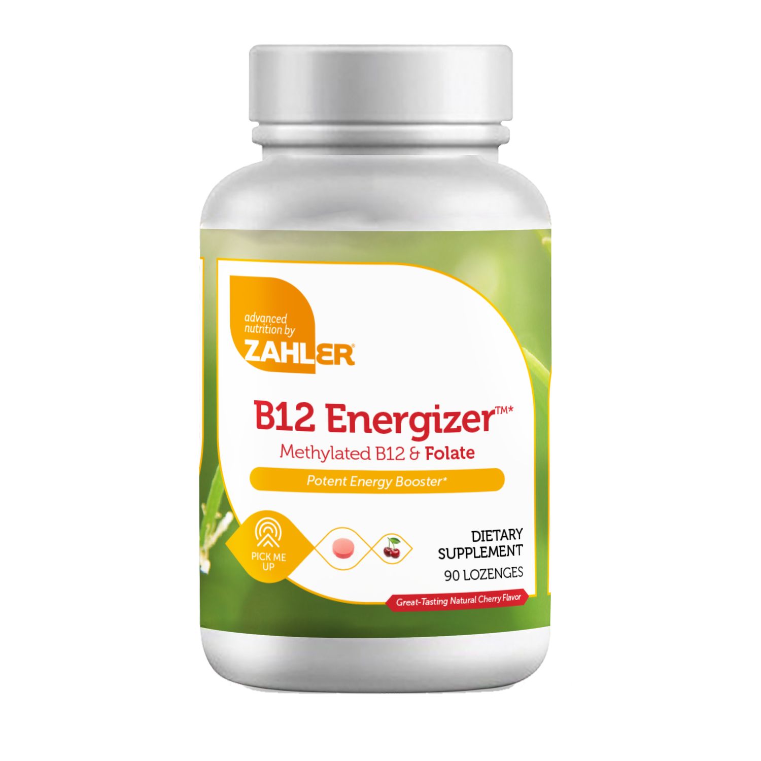 Zahlers, Kosher B12 Energizer (1000 mcg) Methylcobalamin, With Folic Acid, Cherry Flavor, Chewable, Size: 90 Lozenges