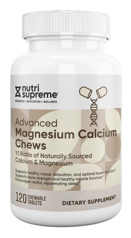Nutri-Supreme, Kosher ADVANCED MAGNESIUM CALCIUM CHEWS, 1:1 Ratio Of Natually Sourced Calcium &amp; Magnesium - 120 Chewable Tablets #84
