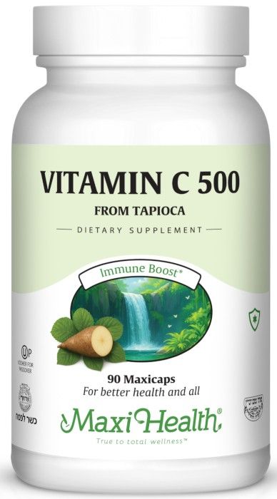 Maxi Health, Kosher VITAMIN C 500, FROM TAPIOCA, Immune Boost, Size: 90 Vegetarian Capsules - Kosher for Passover