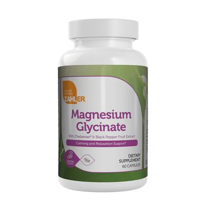 Zahlers, Kosher Magnesium Glycinate 180mg, Calming &amp; Relaxation Support - 60 Vegetarian Capsules