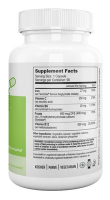Nutri Supreme, Kosher ULTRA IRON PLUS, 27mg Iron + Vitamin C 250mg - 90 Vegetarian Capsules #19