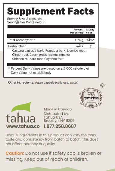Tahua, Kosher ACTION, Reduces Occasional Constipation, Herbal Laxative - 240 Vegetarian Capsules -  Kosher for Passover