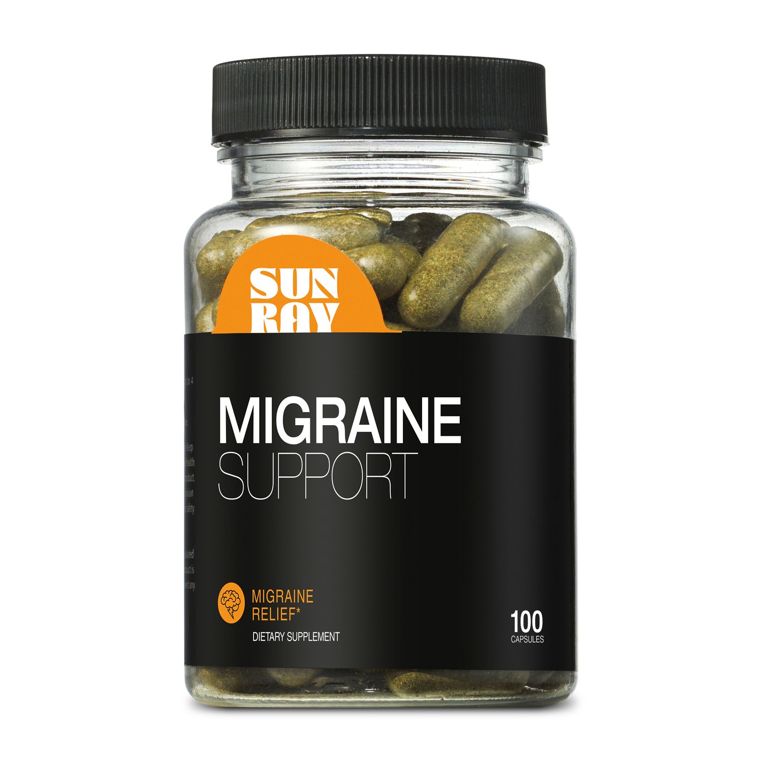 Sun Ray, MIGRAINE SUPPORT, Headache &amp; Migraine Relief - 100 Vegetarian Capsules - Kosher For Passover