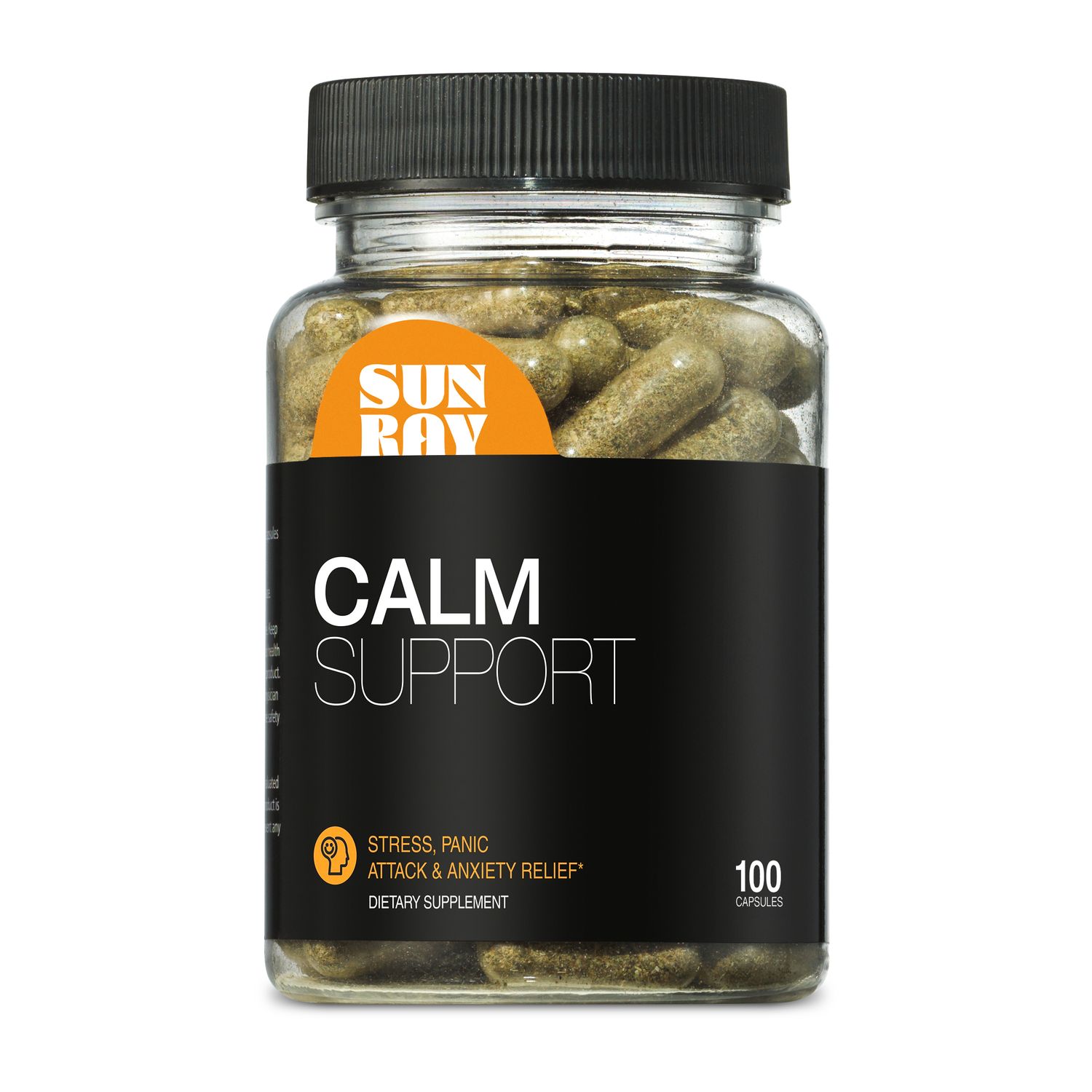 Sun Ray, CALM SUPPORT, Stress + Panic Attack &amp; Anxiety Relief - 100 Vegetarian Capsules - Kosher For Passover