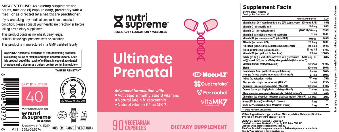 Nutri Supreme, Kosher ULTIMATE PRENATAL 1-A-Day, Advanced Formulation with Activated &amp; Methylated B Vitamins, Natural Lutein &amp; Zeaxanthin, Natural Vitamin K2 as MK-7 - 90 Vegetarian Capsules #40
