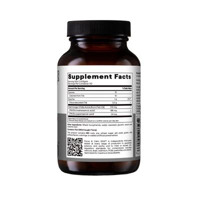 Maxi Health, Kosher FOCUS &amp; CALM DHA, Attention &amp; Brain Support (Pure &amp; Natural Omega-3 Fish Oil) - 60 Mini Softgels - Easy to Swallow