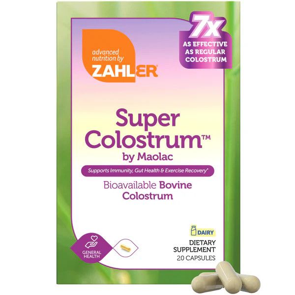 Zahlers, Kosher SUPER COLOSTRUM by Maolac, Supports Immunity + Gut Health &amp; Exercise Recovery - 20 Capsules