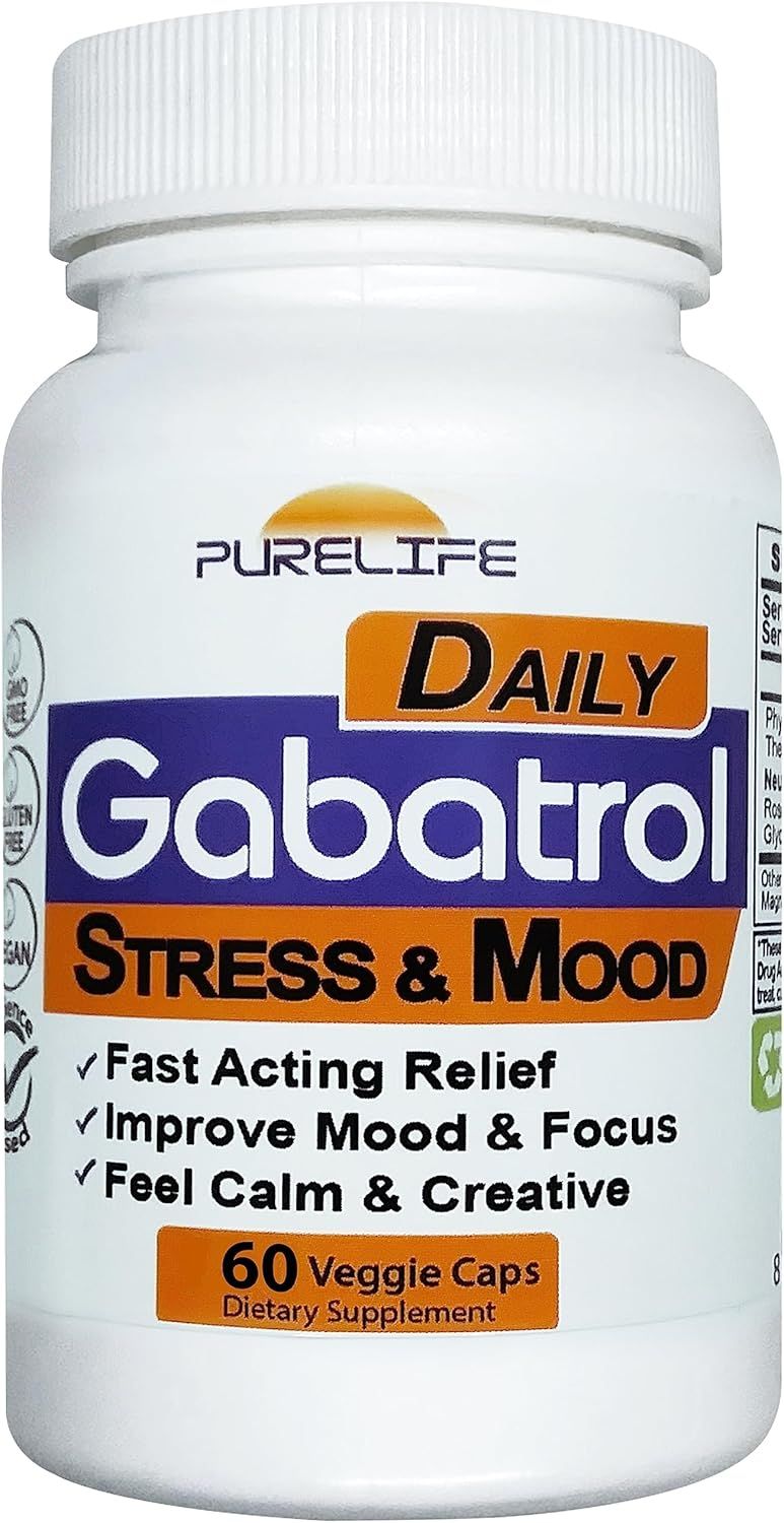 PureLife, GABATROL DAILY, Plant Based GABA Supplement, For Stress &amp; Mood - 60 Vegetarian Capsules