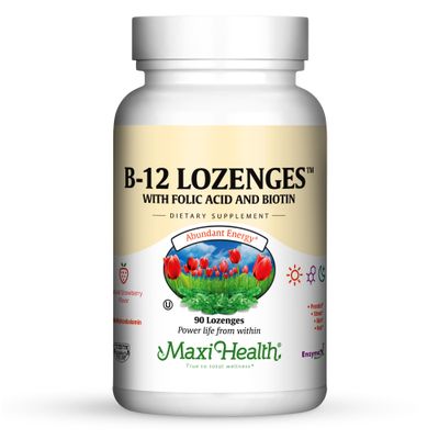 Maxi Health, Kosher B12 LOZENGES (800 mcg) Methylcobalamin, with Folic Acid &amp; Biotin, Strawberry Flavor, Chewables