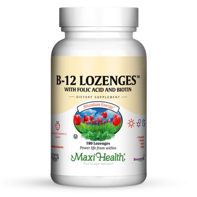 Maxi Health, Kosher B12 LOZENGES (800 mcg) Methylcobalamin, with Folic Acid &amp; Biotin, Strawberry Flavor, Chewables