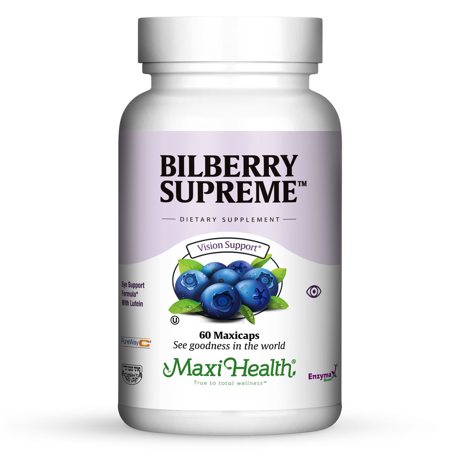 Maxi Health, Kosher BILBERRY SUPREME, Eye Support Formula With Lutein, Size: 60 Vegetarian Capsules