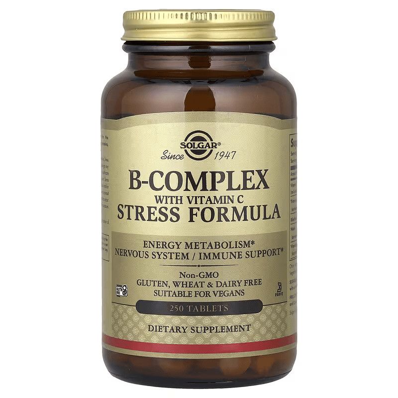 Solgar, Kosher B-COMPLEX with Vitamin C Stress Formula, For Energy Metabolism + Nervous System &amp; Immune Support - 250 Tablets