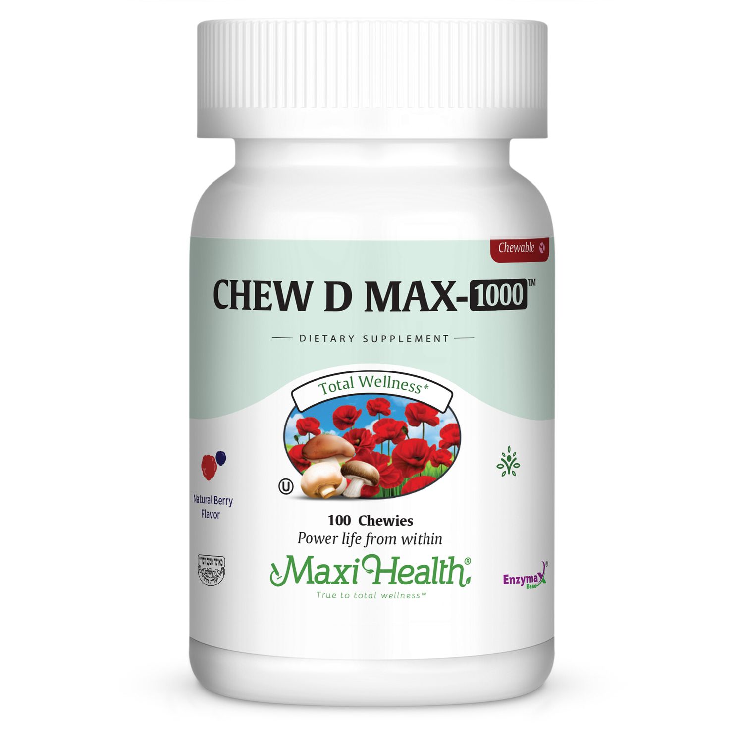 Maxi Health, Kosher CHEW D MAX-1000 (Vitamin D3 1000 IU Chewable), Berry Flavor, Size: 100 Chewies