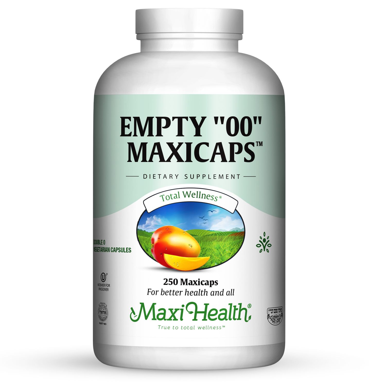 Maxi Health, Kosher EMPTY MAXICAPS #00, Size: 250 Vegetarian Capsules - Kosher for Passover