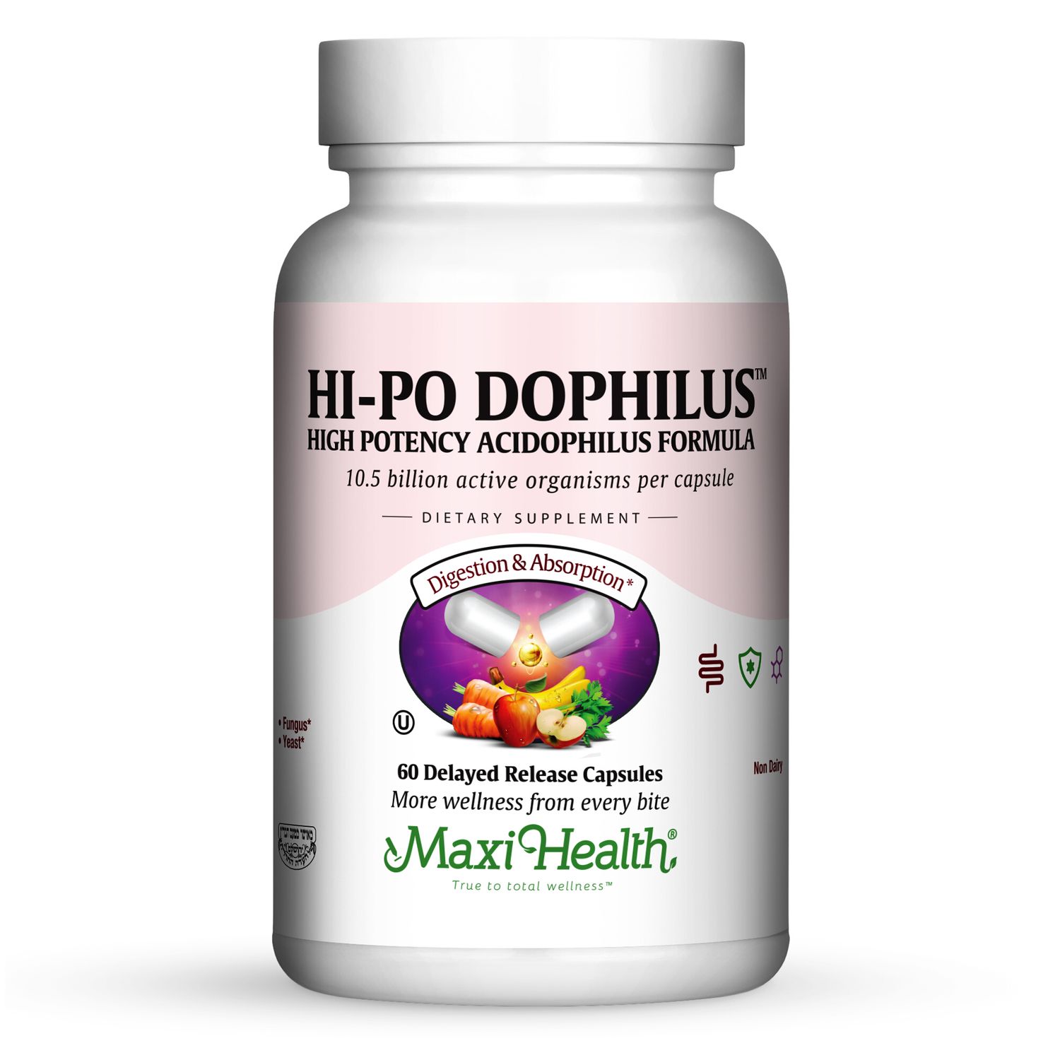 Maxi Health, Kosher HI-PO DOPHILUS (10.5 Billion Live Probiotics), Size: 60 Delayed Release Capsules