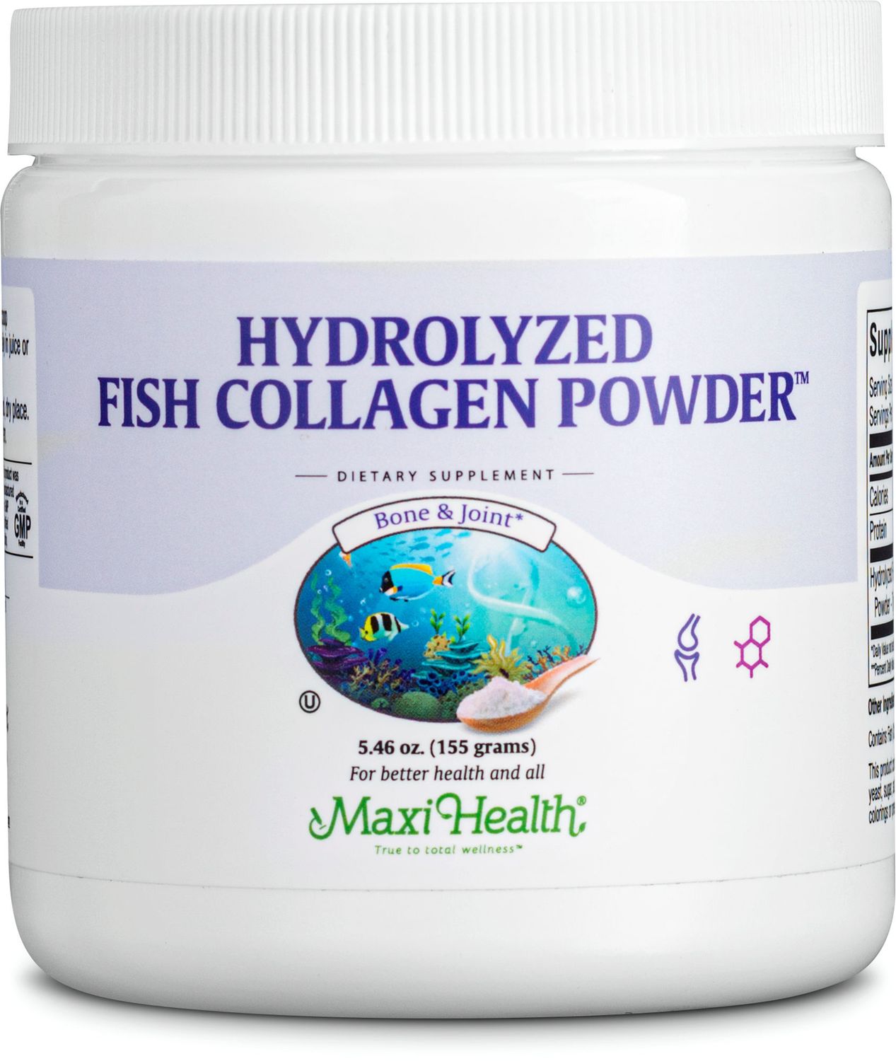 Maxi Health, Kosher HYDROLYZED FISH COLLAGEN POWDER, Bone &amp; Joint, Size: 5.46 oz. (155 grams)
