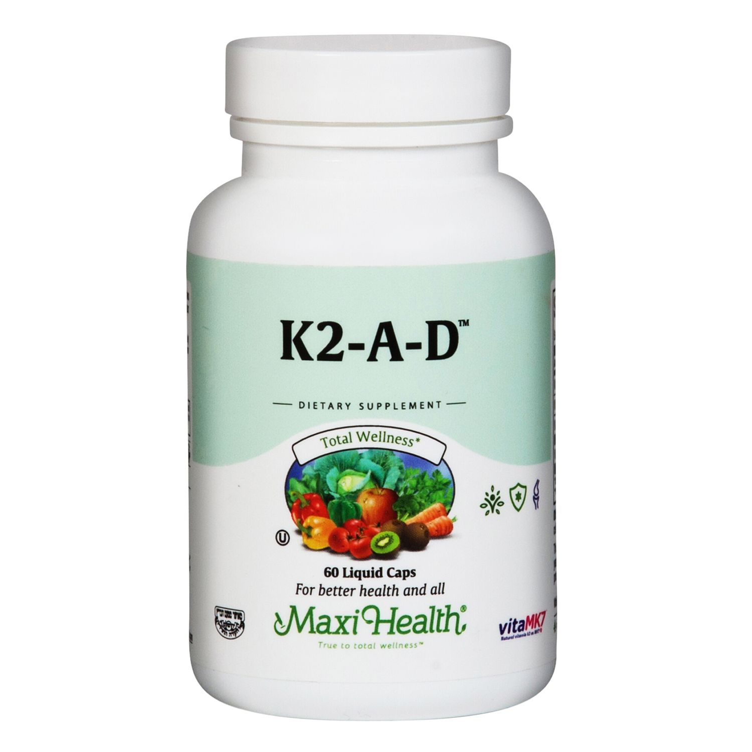 Maxi Health, Kosher K2-A-D (Vitamin K2 with Vitamin A &amp; Vitamin D3), Size: 60 Liquid Vegetarian Capsules