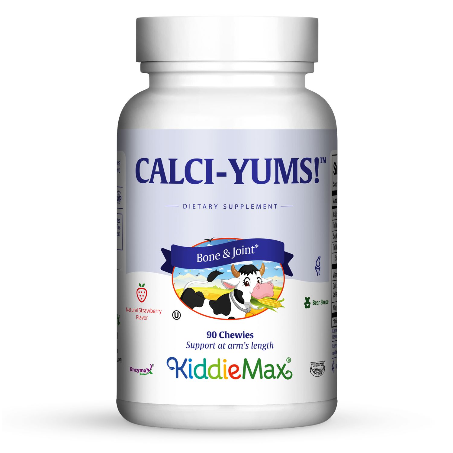 Maxi Health, Kosher KiddieMax, CALCI-YUMS! (Calcium + Magnesium &amp; Vitamin D3), Strawberry Flavor, Size: 90 Chewies