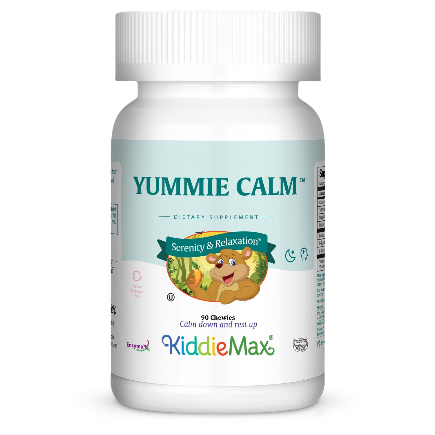 Maxi Health, Kosher KiddieMax, YUMMIE CALM, Bubble Gum Flavor, Size: 90 Chewies