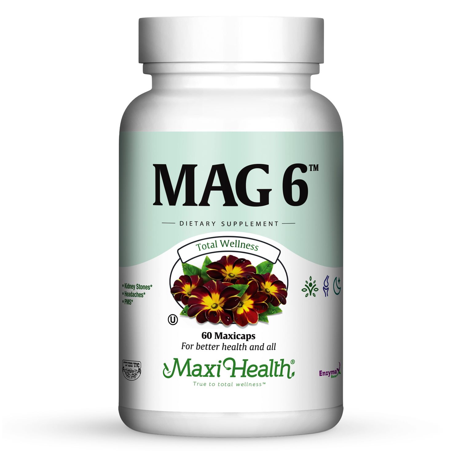 Maxi Health, Kosher MAG 6, Magnesium &amp; Vitamin B6, Size: 60 Vegetarian Capsules