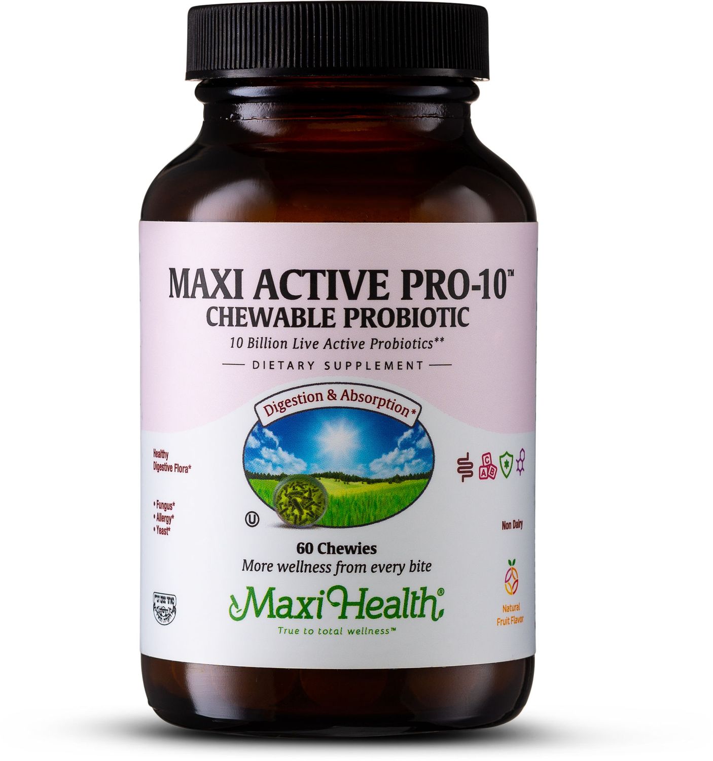 Maxi Health, Kosher MAXI ACTIVE PRO-10 CHEWABLE PROBIOTIC, Fruit Flavor, Size: 60 Chewies