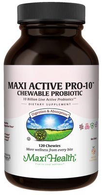 Maxi Health, Kosher MAXI ACTIVE PRO-10 CHEWABLE PROBIOTIC, 10 Billion Live Active Probiotics, Fruit Flavor