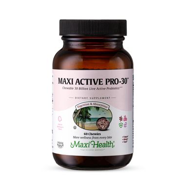 Maxi Health, Kosher MAXI ACTIVE PRO-30, Chewable 30 Billion Live Active Probiotics, Bubblegum Flavor
