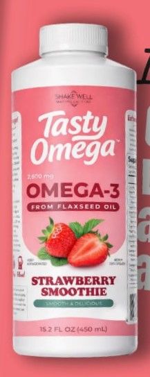 Shake Well, TASTY OMEGA 2600mg, Omega-3 From Flaxseed Oil, Strawberry Flavor - 15.2 fl oz. (450 mL)