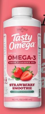 Shake Well, TASTY OMEGA 2600mg, Omega-3 From Flaxseed Oil, Strawberry Flavor - 15.2 fl oz. (450 mL)
