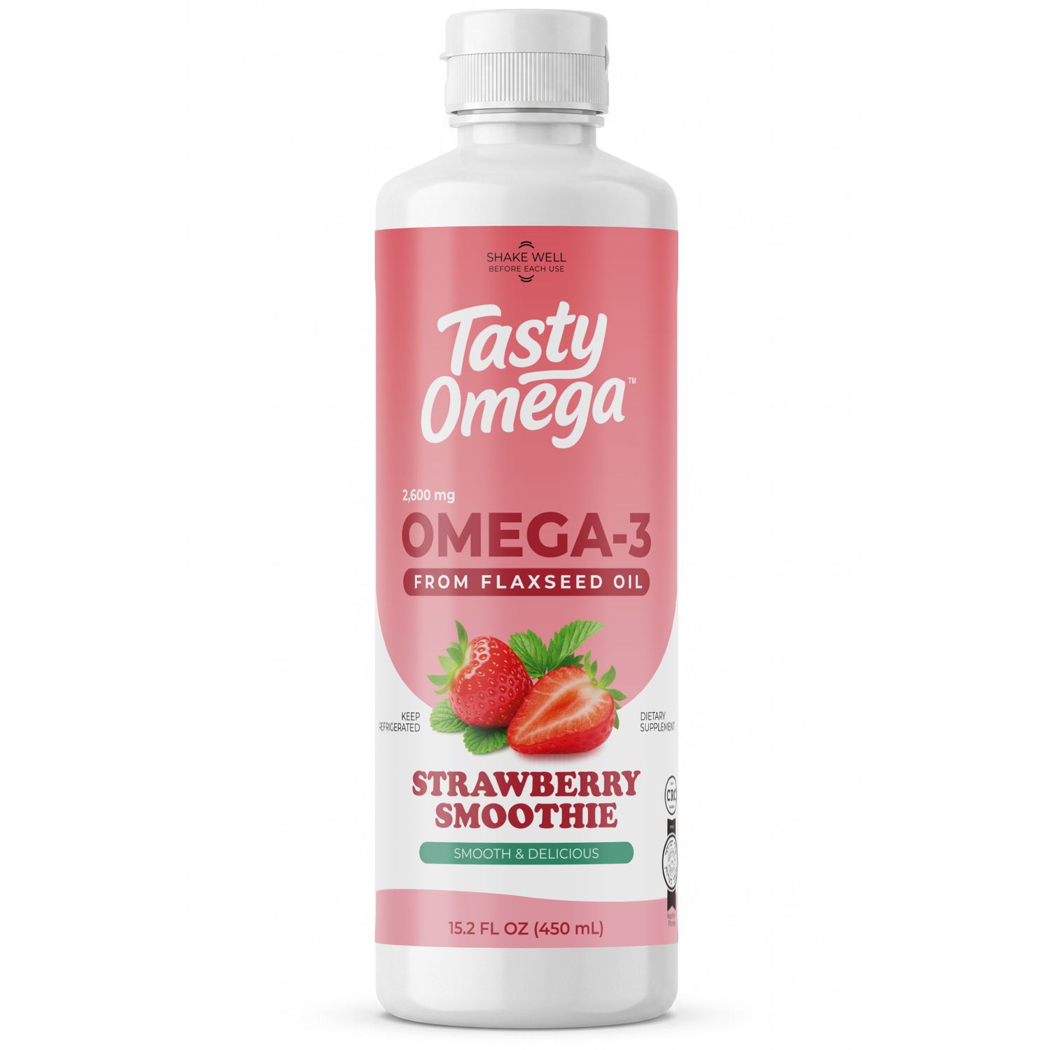 Bliss Serenity, Shake Well, TASTY OMEGA 2600mg, Omega-3 From Flaxseed Oil, Strawberry Flavor - 15.2 fl oz. (450 mL)