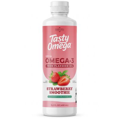 Bliss Serenity, Shake Well, TASTY OMEGA 2600mg, Omega-3 From Flaxseed Oil, Strawberry Flavor - 15.2 fl oz. (450 mL)