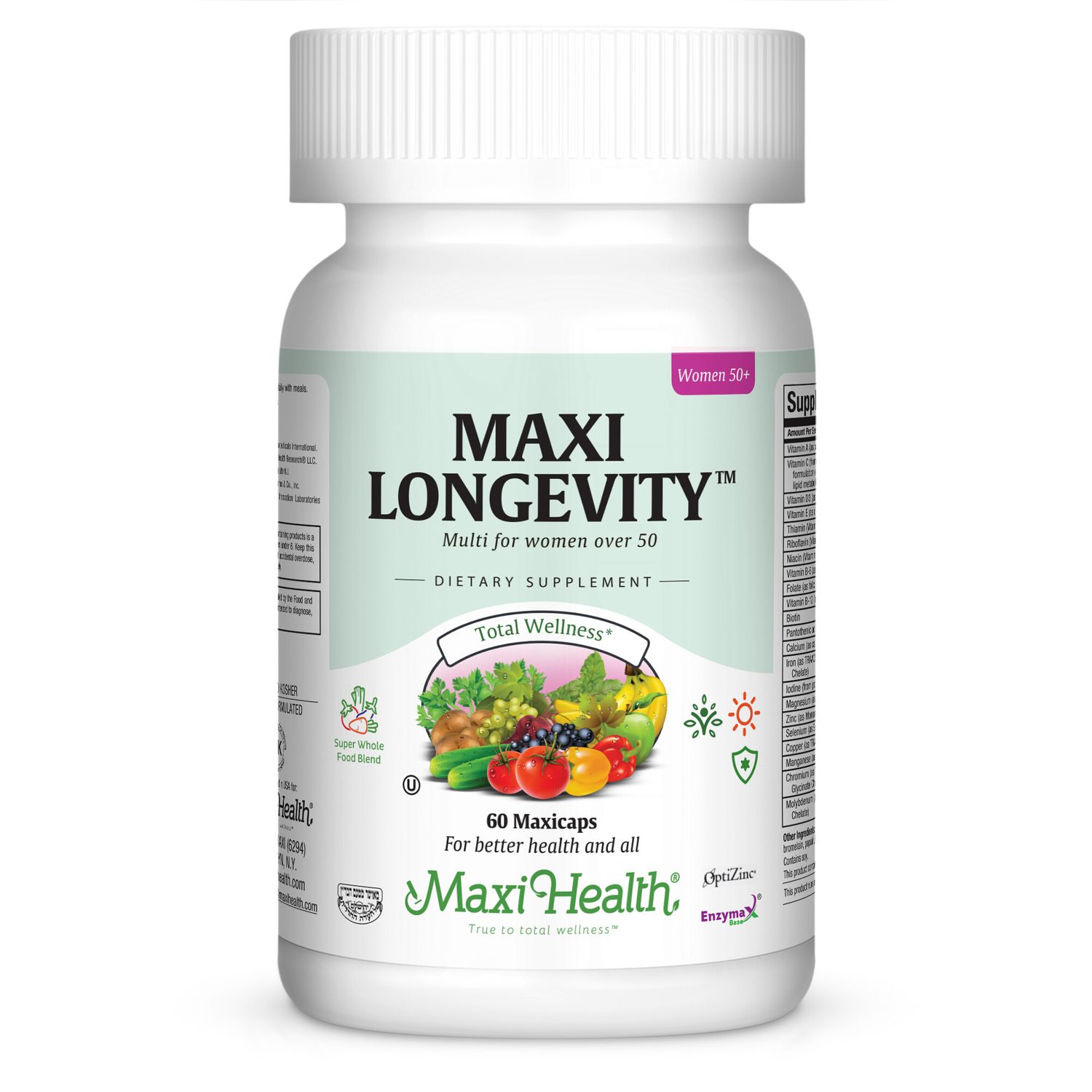 Maxi Health, Kosher MAXI LONGEVITY, Multi for Women Over 50, Size: 60 Vegetarian Capsules