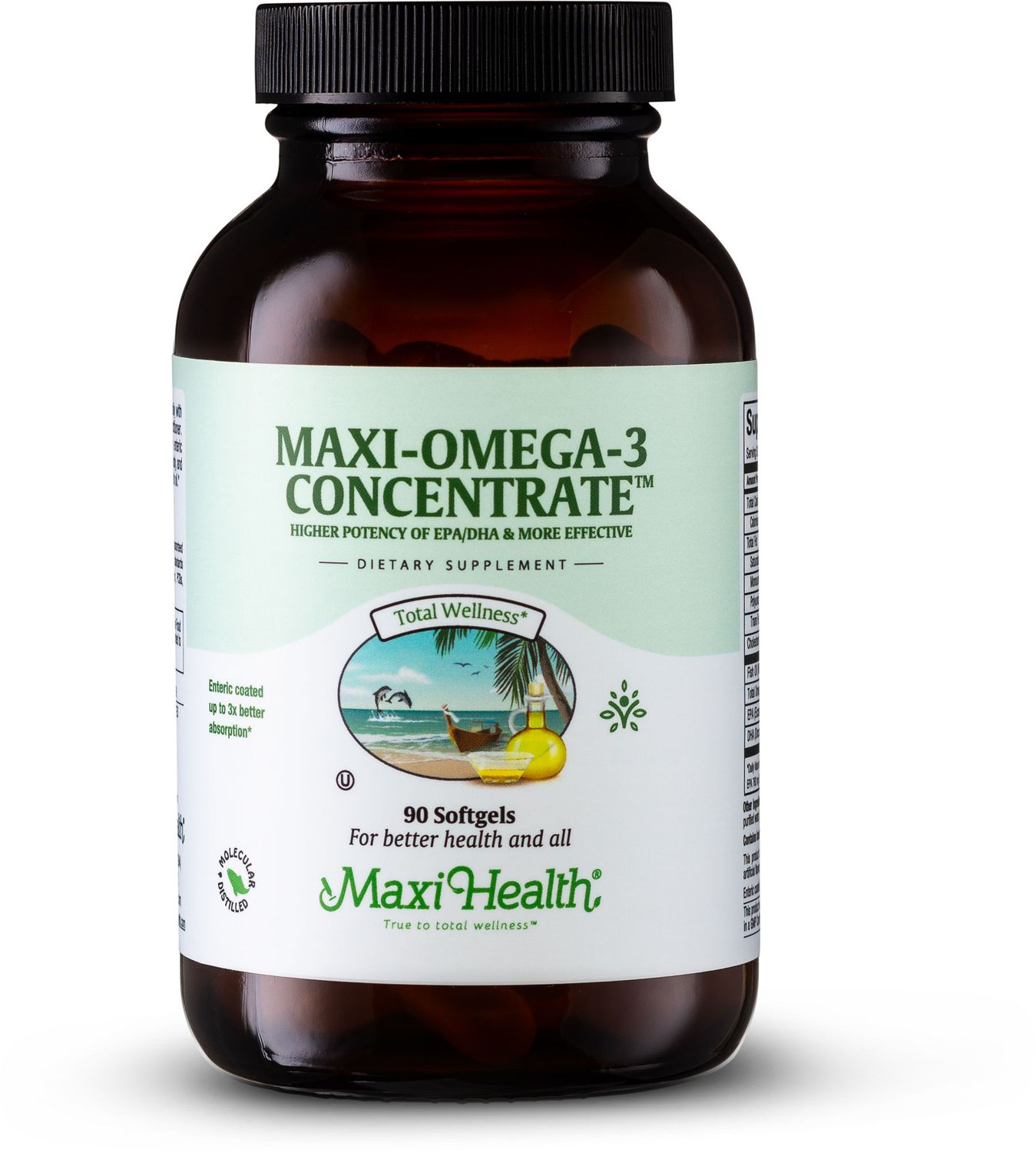Maxi Health, Kosher MAXI OMEGA 3 Concentrate, Fish Oil, Size: 90 SoftGels