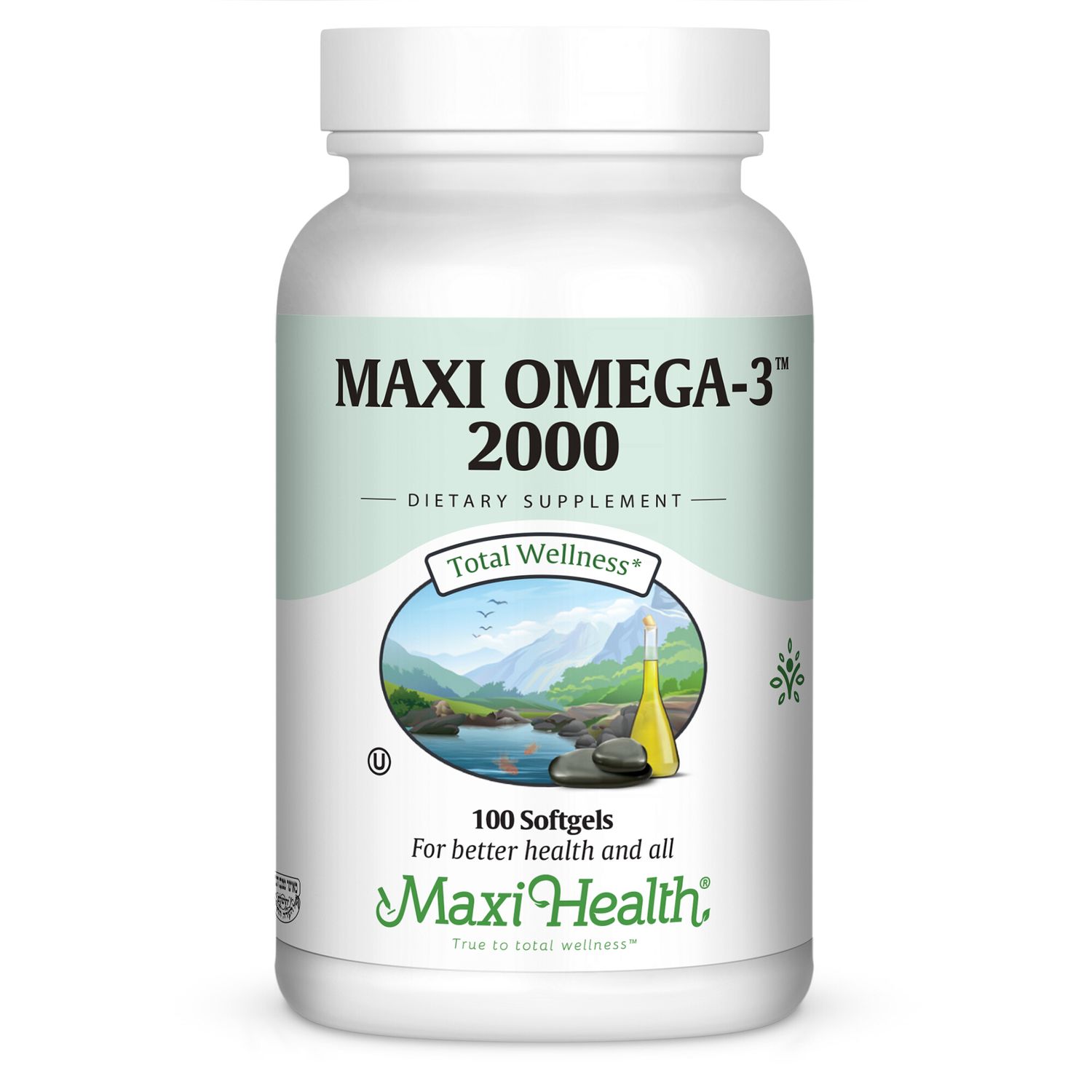 Maxi Health, Kosher MAXI OMEGA-3 2000, Fish Oil, Plastic Bottle, Size: 100 SoftGels