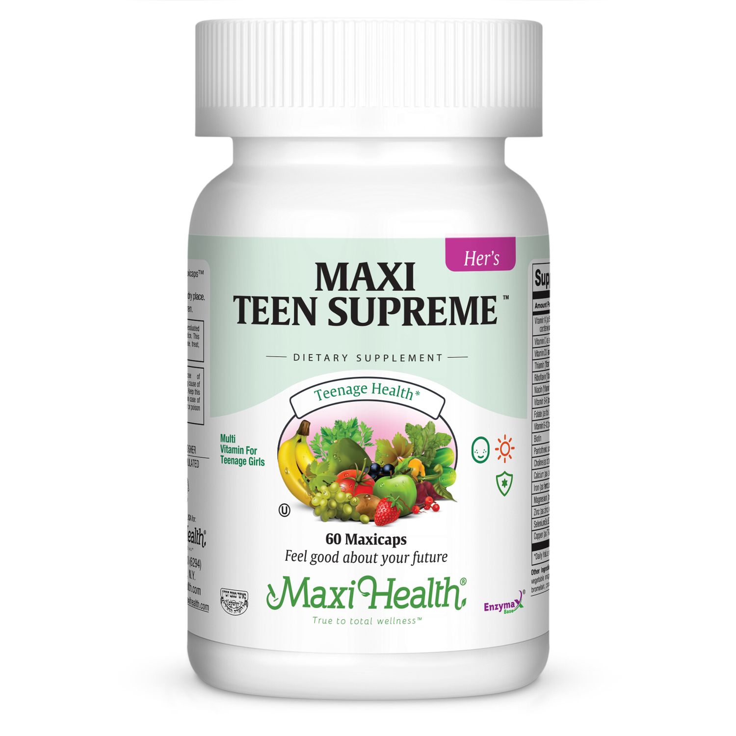 Maxi Health, Kosher MAXI TEEN SUPREME HERS (Multi Vitamin &amp; Mineral for Teenager Girls), Size: 60 Vegetarian Capsules