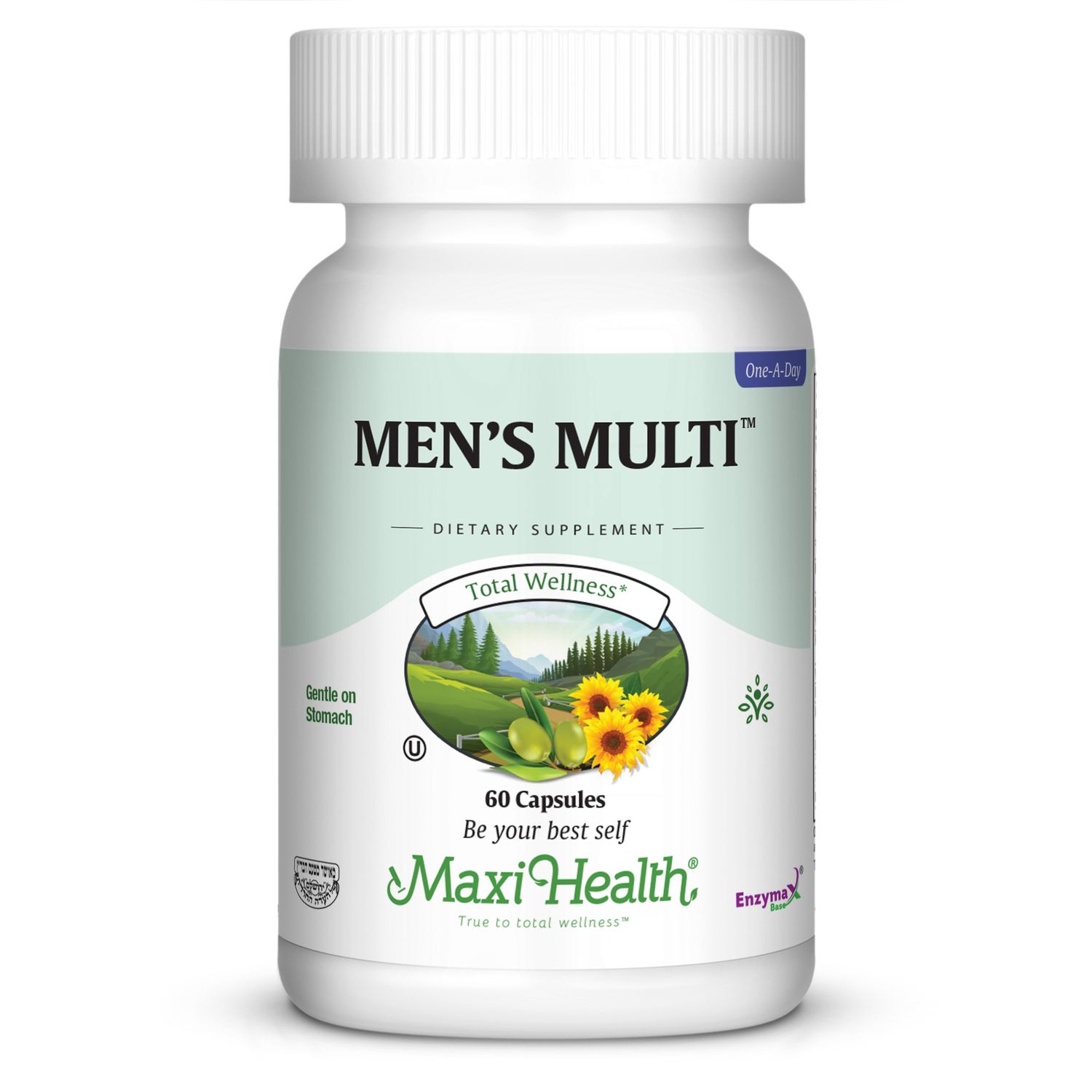 Maxi Health, Kosher MEN'S MULTI, One-A-Day Multi-Vitamin &amp; Mineral, Size: 60 Vegetarian Capsules