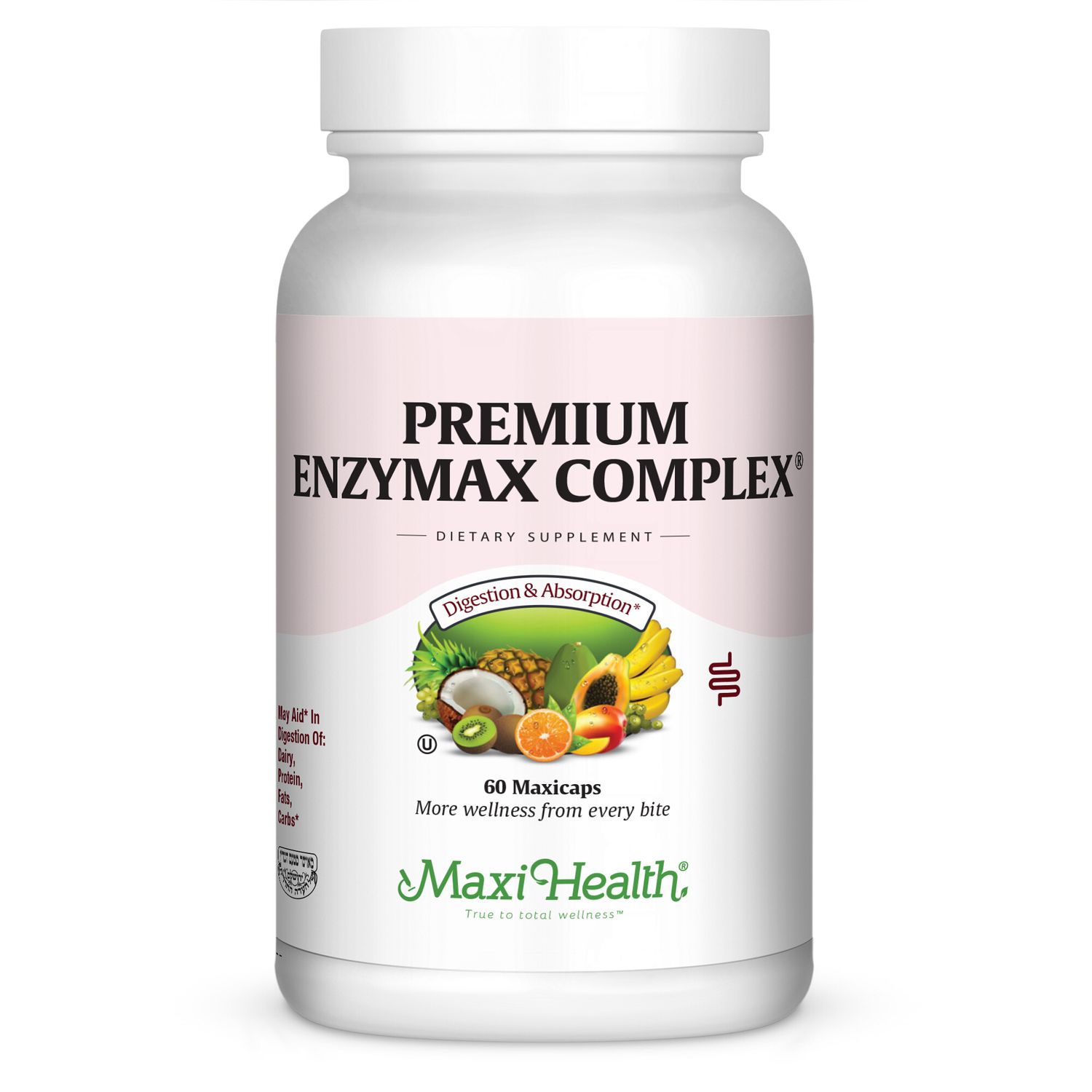 Maxi Health, Kosher PREMIUM ENZYMAX COMPLEX (Enzyme Complex), Size: 60 Vegetarian Capsules
