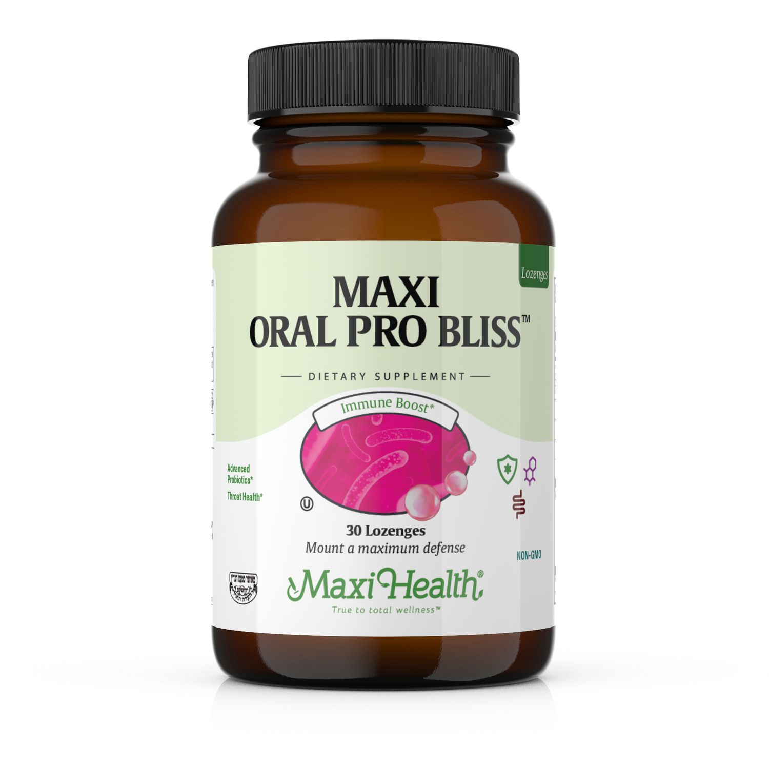 Maxi Health, Kosher MAXI ORAL PRO BLISS, Probiotic Chewable, Bubble Gum Flavor, Size: 30 Lozenges