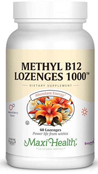 Maxi Health, Kosher METHYL B12 LOZENGES 1000mcg (Methylcobalamin), Berry Flavor, Chewable, Size: 60 Lozenges